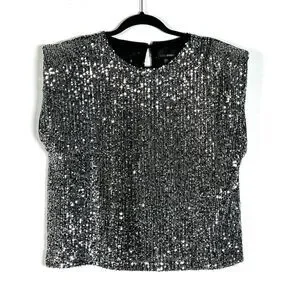 Lucy Paris Tops Lucy Paris Silver Sequined Crop Top Padded